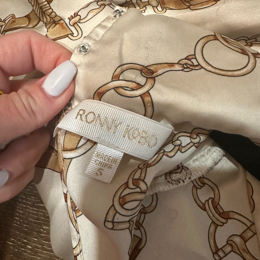 Ronny Kobo silk equestrian tie blouse S - Picture 2 of 6